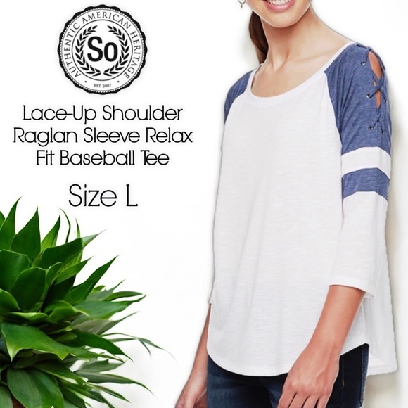 SO Tops - Authentic American Heritage Relax Fit Lace-Up Shoulder Raglan Baseball Tee
